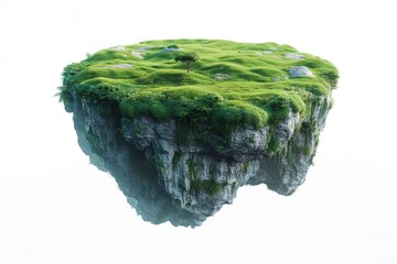 Poster - In a surreal fantasy, a floating island covered in lush grass evokes a stunning natural landscape.