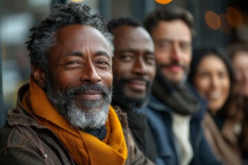 Sticker - A diverse group of smiling seniors sits together at a bus stop, enjoying friendship and laughter.