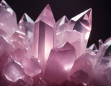 Fototapeta Kwiaty - Cluster of transparent pink crystals, close-up on black background