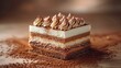 Tiramisu, classic Italian dessert, in a square cut. Photorealistic. HD.