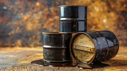 Canvas Print -   Two barrels resting side by side on a wooden floor, before a brown and yellow wall