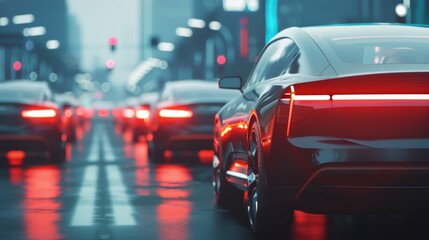 Leinwandbilder - In this 3D rendering, an autonomous self-driving electric car changes lanes and overtakes a city vehicle.