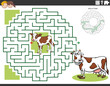 maze game with cartoon calf and cow animal characters