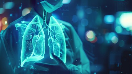 Wall Mural - A doctor examines a patient's lungs using a futuristic medical scanner.