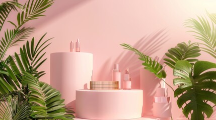 Leinwandbilder - 3D rendering of natural beauty backdrop for cosmetic product displays. Fashion beauty background.