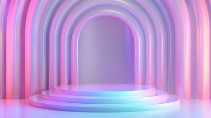 Poster - 3D composition of an abstract fashion beauty podium backdrop. Black holographic background with 3D holograms.
