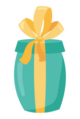 Poster - Gift box in flat design. Green present package with bright ribbon and bow. Vector illustration isolated.