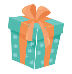 Poster - Gift box in flat design. Holiday present with bow ribbon for Christmas party. Vector illustration isolated.