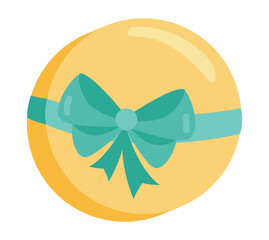 Poster - Gift box in flat design. Rounded present with green bow ribbon for party. Vector illustration isolated.