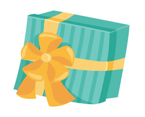 Poster - Gift box in flat design. Holiday present with bow ribbon for surprise party. Vector illustration isolated.