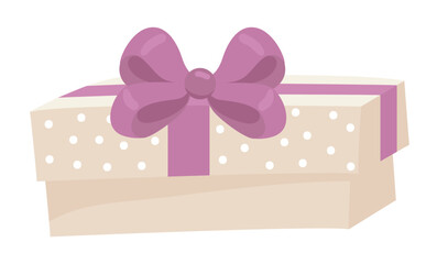 Poster - Gift box in flat design. Present or prize package with purple bow ribbon. Vector illustration isolated.