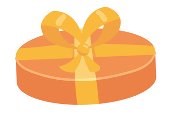 Poster - Gift box in flat design. Orange rounded present package with ribbon and bow. Vector illustration isolated.