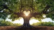 © antkevyv - Tree with roots shaped like heart, idea symbol season sun concept