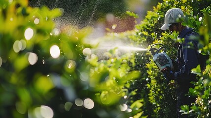 Wall Mural - A worker is cleaning the garden, close up view generative ai