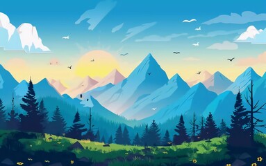 vector illustration of mountain landscape flat nature design which is very beautiful