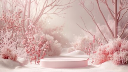 Leinwandbilder - Backdrop for cosmetic product display: natural beauty podium background with winter 3D scene....