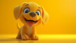 Playful cartoon puppy with a mischievous grin, wagging its tail excitedly. 3D illustration for children.