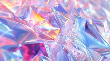 Wall Mural - Geometric crystal background, iridescent texture, liquid. 3D render....