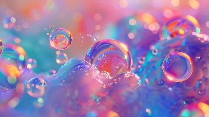 Leinwandbilder - A 3D art background of floating liquid blobs and soap bubbles.