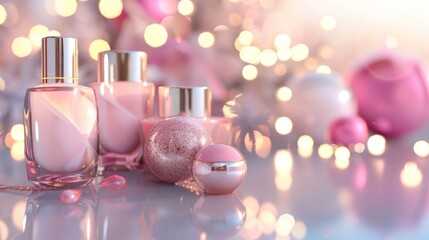 Poster - The beauty fashion bokeh background for cosmetic product display is rendered in 3D. The view is from the top.
