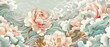 Peony flower and hand-drawn Chinese cloud decorations in vintage style. Crane birds element with art abstract banner design.