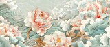 Fototapeta Pokój dzieciecy - Peony flower and hand-drawn Chinese cloud decorations in vintage style. Crane birds element with art abstract banner design.