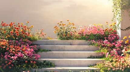 Poster - Backdrop with spring flowers on a podium in natural beauty. 3D rendering...