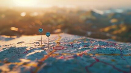 Navigate your journey with precision and clarity as you explore a real photo showcasing a detailed map, marked with two vibrant pins representing the starting and destination points