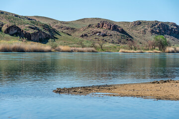 Sticker - A large river in the desert of Kazakhstan