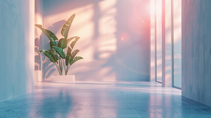 Wall Mural - A large plant is in a room with a white wall