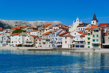 Wall Mural - baska, croatia, 29 april 2024, view of the old town and the bay