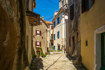 Wall Mural - vrbnik, croatia, 29 april 2028,, street in the old historic town