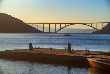 krk, croatia, 30 april, 2024, bridge Krčki most between island and croatian mainland in the evening light