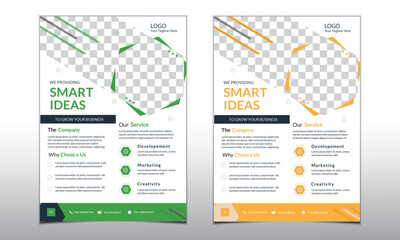 modern creative green & orange flyer design for smart business ideas.