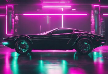 Wall Mural - 'futuristic cyberpunk wave car retro neon synth sports ai contours backlight generative 1980s abstract science fiction future 90s light arcade art design style'