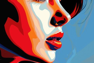 Wall Mural - Close up of a woman's face with bold red lipstick, perfect for beauty and makeup concepts