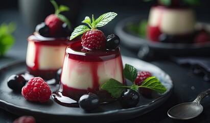 Berry and cream dessert on a plate