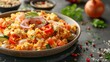Nutritious breakfast option: Veggie scramble with red peppers, onions, and zucchini. Concept Healthy Breakfast, Veggie Scramble, Nutrition, Red Peppers, Onions, Zucchini