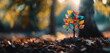 © Rymma - Metaphorical minimalist tree with diverse leaves of different shapes, sizes, and colors, symbolizing the beauty and strength of diversity in nature