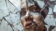 The Broken Self: A Kaleidoscope of Emotions, A distorted human face reflected in a shattered mirror -Identity in Pieces- The Mirror's Mosaic , for spiritual or philosophical concepts