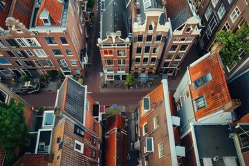 Wall Mural - Aerial view of a city street and buildings, perfect for urban concepts