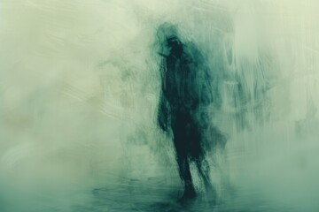 Wall Mural - A person standing in a mysterious foggy room. Suitable for various creative projects
