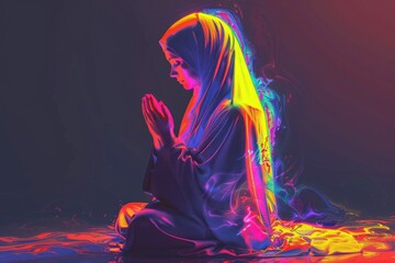 Wall Mural - A woman sitting on the ground in prayer pose. Suitable for religious and spiritual concepts