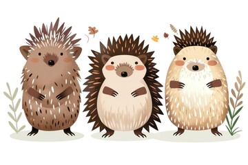 Canvas Print - Three hedgehogs standing in a row. Suitable for nature or wildlife themes