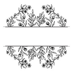 Split floral monogram with hand drawn flowers and leaves