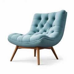 Wall Mural - A teal , tufted, mid-century modern style armchair with wooden legs