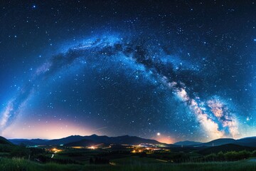 Wall Mural - A stunning view of the night sky with the Milky Way in the background. Perfect for astronomy enthusiasts and nature lovers
