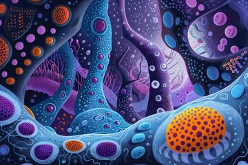 Wall Mural - detailed painting of cells in a body of water. suitable for scientific presentations