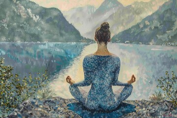 Wall Mural - A serene woman sitting in a lotus position. Suitable for yoga and meditation concepts