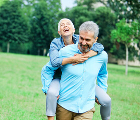 Wall Mural - senior couple happy elderly love together retirement lifestyle smiling man woman mature